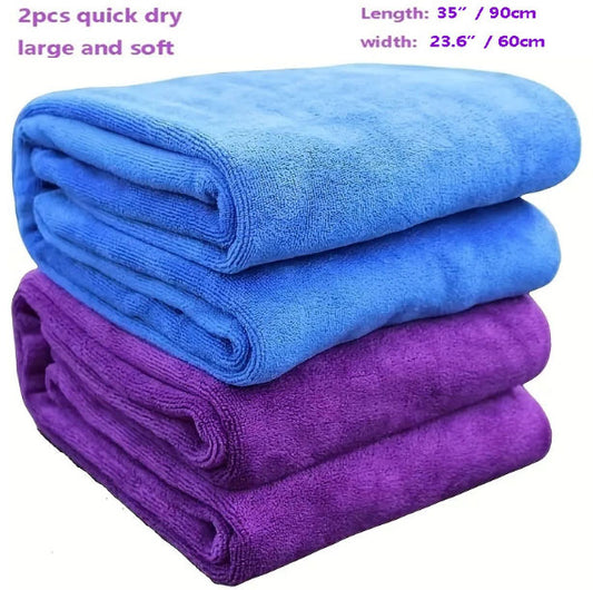 2 sets of quick drying bath towels, absorbent beach towels